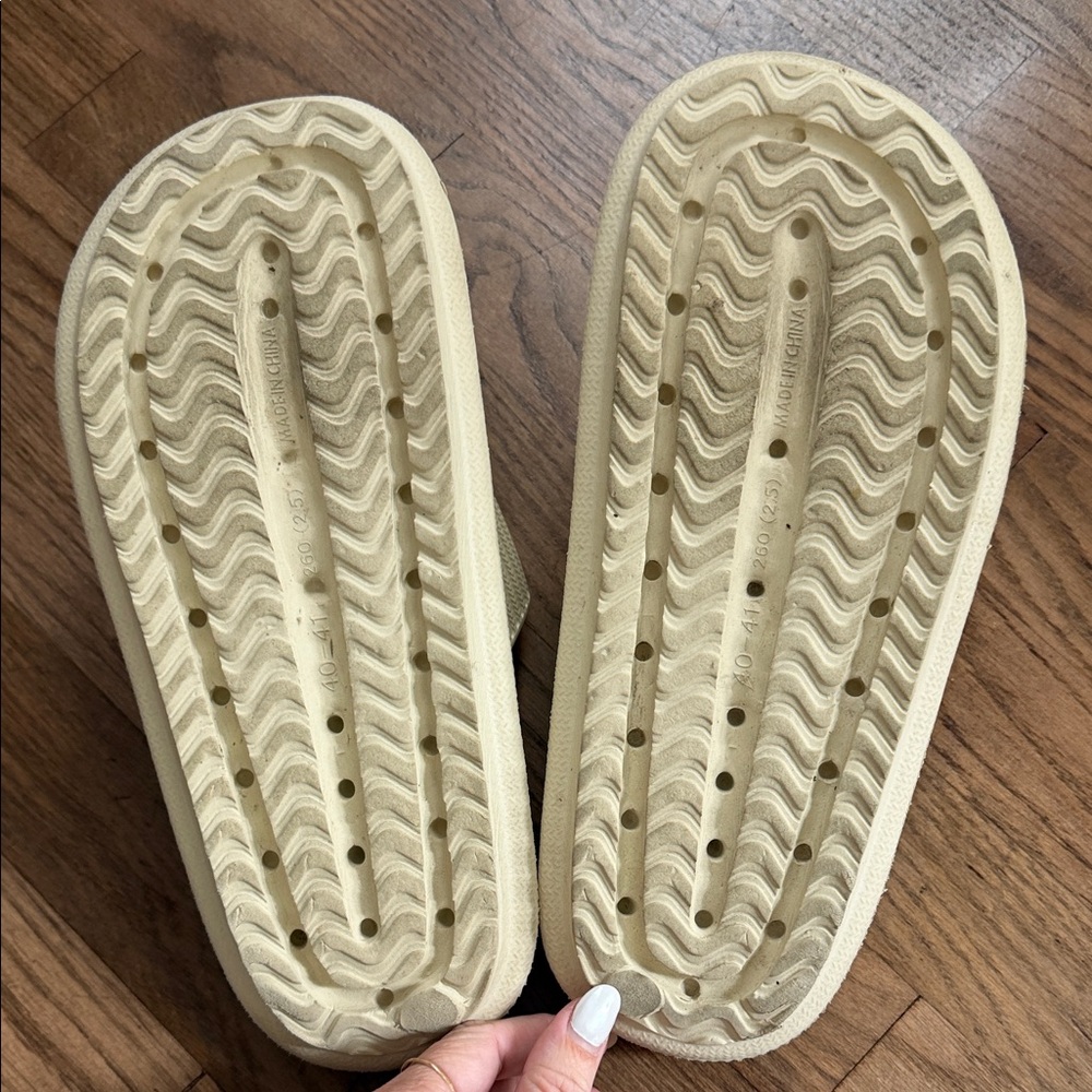 Cream Ribbed Slide Sandals - Picture 3 of 3